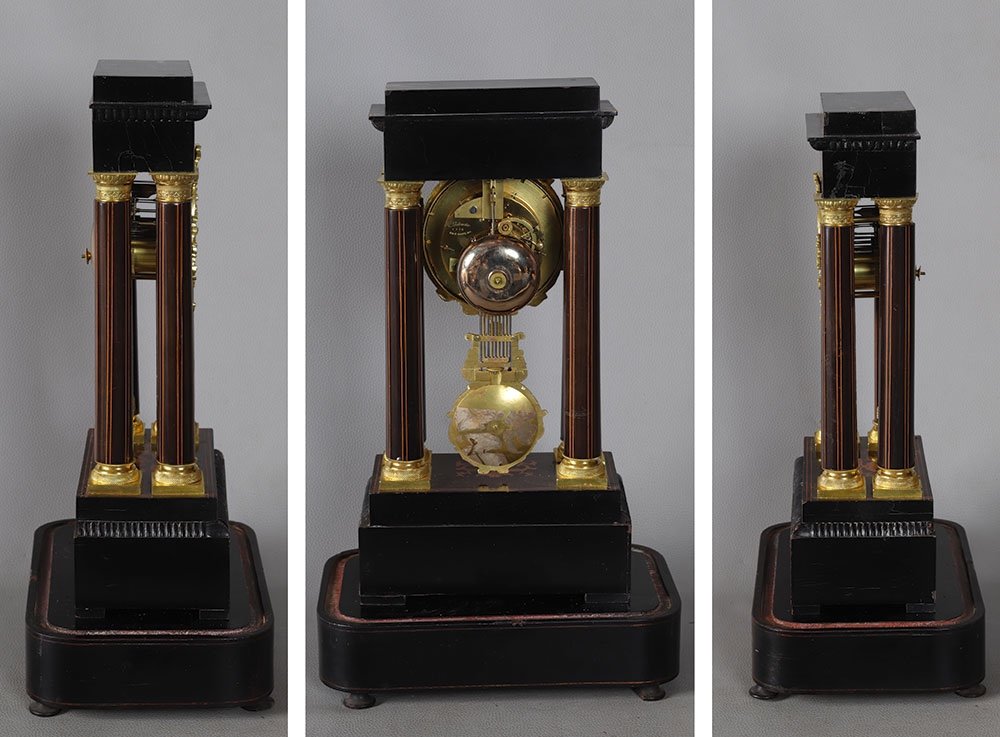 Empire / Charles X Period Portico Clock, Bronze And Marquetry, Signed-photo-4