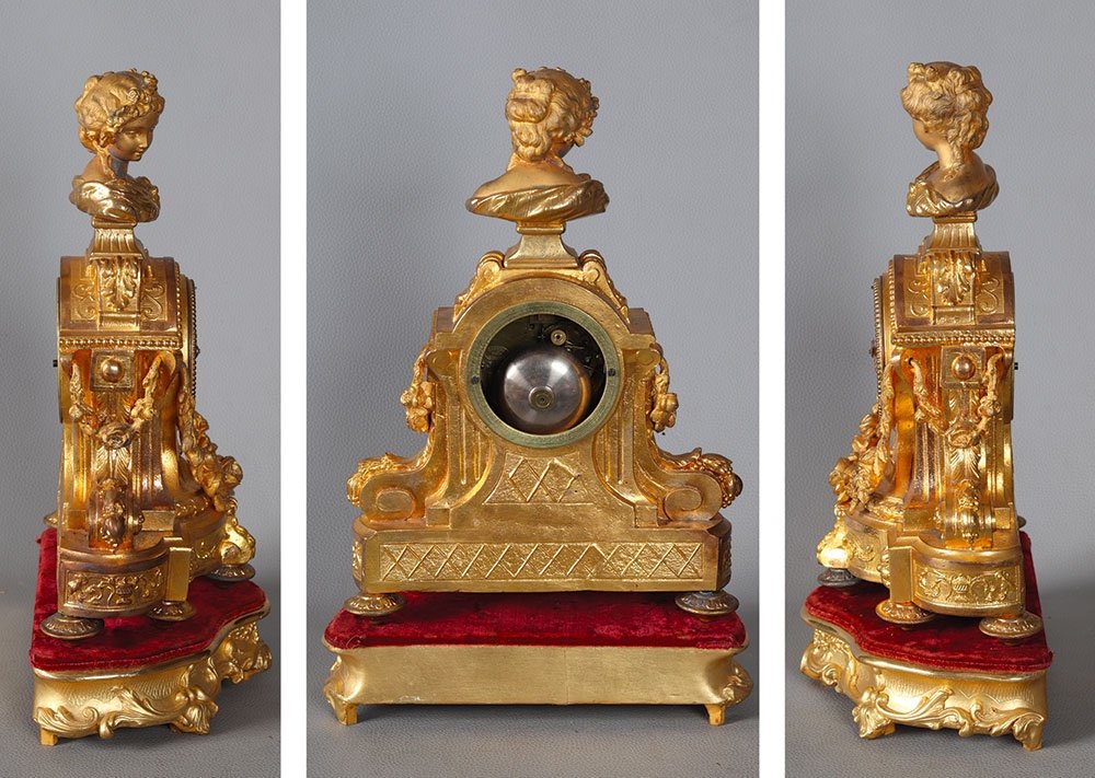 Courveille And Bernadou Clock, 19th Century, Gilded Spelter-photo-3