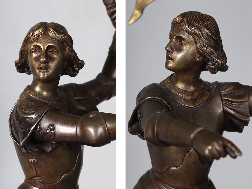 19th Century Bronze, 80 Cm, Adrien Gaudez 1845/1902, Joan Of Arc-photo-2