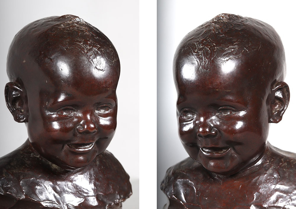 Bronze début XX ème, signé Vito VACCARO 1887/1960, Buste de bébé-photo-2