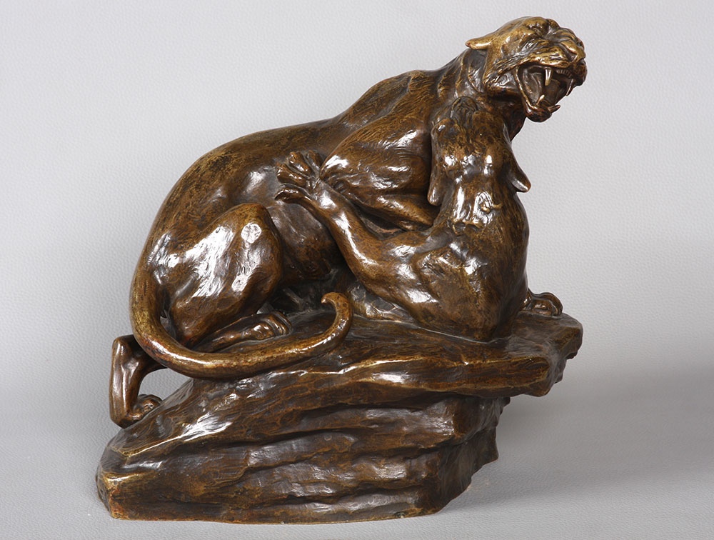 Bronze Art Déco, Friedrich GORNIK 1877 / 1943, Panthères en lutte, Ecole Autrichienne