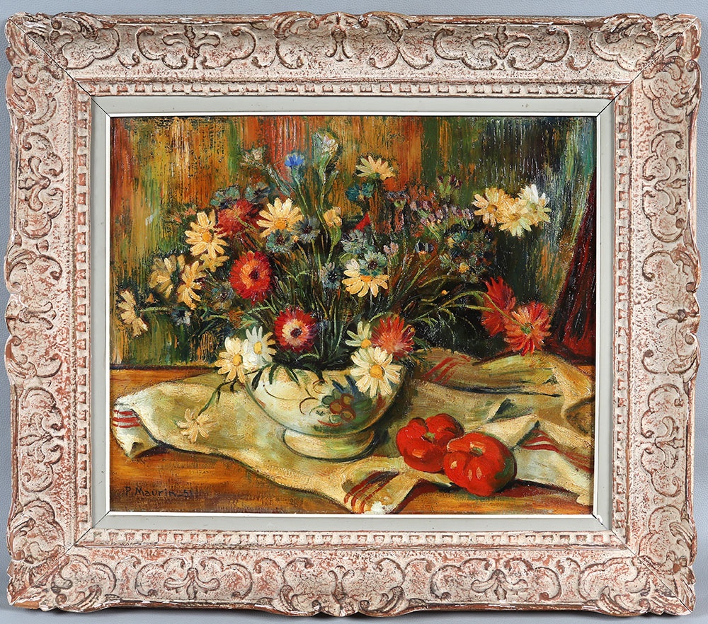 Fleurs, signé : P. MAURIN daté 1951, Ecole Française