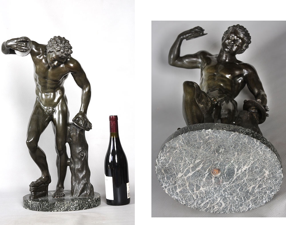 Large 19th Century Bronze, 57 Cm, Faun With Cymbals, Antique Bronze, French School-photo-1