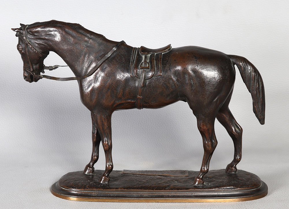 Bronze XIX ème, Pierre Lenordez 1815/1892, Bronze Cheval Course-photo-2