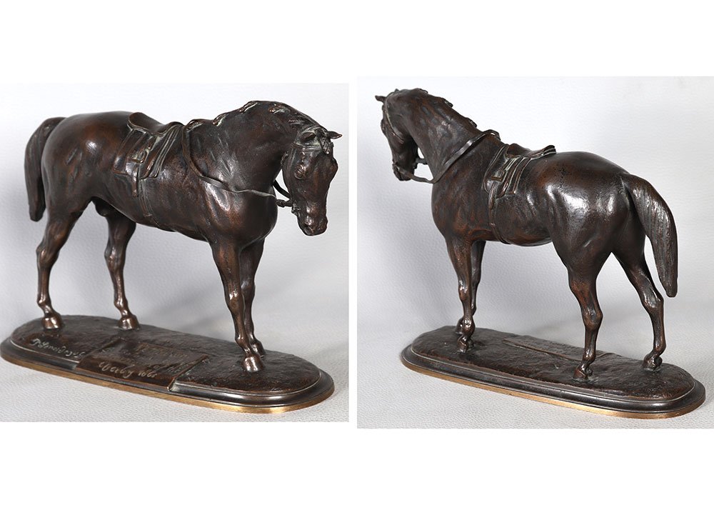 Bronze XIX ème, Pierre Lenordez 1815/1892, Bronze Cheval Course-photo-3