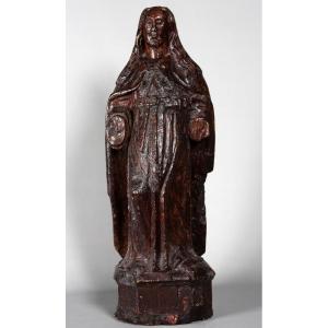 Large Wooden Sculpture 72 Cm, (in Oak) From The 16th Century, Virgin, Saint
