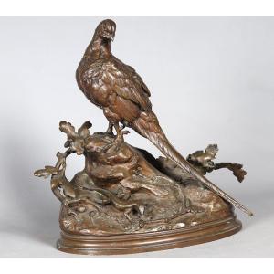 Bronze 19th Century, Louis Emile Cana 1845/1895, The Pheasant And The Lizard