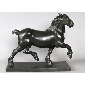 Bronze Horse Dated 1917, 53 Cm, Signed Karl Trumpf 1891/1959, Dressage