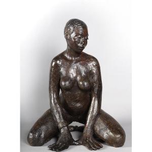 20th Century Bronze, 46 Cm, Signed Mj Bourron, Numbered 2/8, Africa