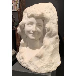 Carrara Marble Circa 1900, By Etienne Lenhoir Active Circa 1880/1910, Young Woman 