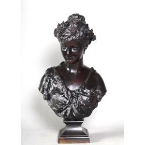 19th Century Bronze, 50 Cm, Signed Jean Bulio 1827/1911, Bacchante, Allegory Of Spring