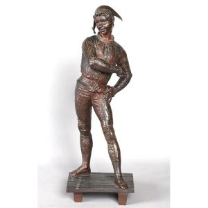 19th Century Bronze, 54 Cm, Signed By Emile Laporte 1858/1907, Harlequin