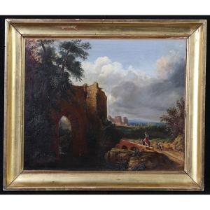 19th Century Landscape, French School, Rural Scene With Ruins 