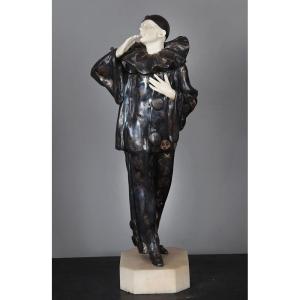 Claude MIRVAL 1889/1973, (55cm), Chryséléphantine, Art Déco, Pierrot 