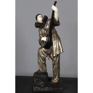 Chiparus (1886-1947), 30 Cm, Chryselephantine, Signed, Subject: Pierrot