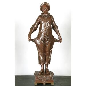 Adrien Gaudez 1845/1902, Bronze 55 Cm, Pierrot 