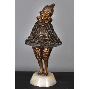 Chiparus (1886-1947), 22 Cm, Bronze, Signed, Woman As Pierrot