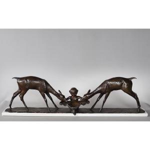 Bronze 1925, 94 cm, Ary Bitter, Fondeur : Susse, biches s’abreuvant