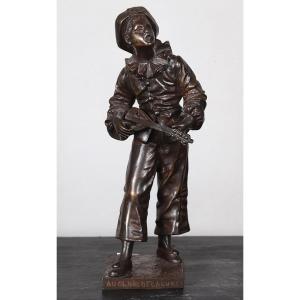 Bronze XIX°, 22 cm, signé : Eutrope Bouret 1883/1906, Pierrot