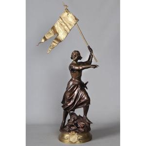 19th Century Bronze, 80 Cm, Adrien Gaudez 1845/1902, Joan Of Arc