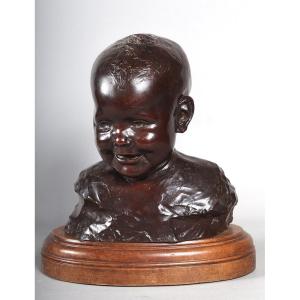 Bronze Early 20th Century, Signed Vito Vaccaro 1887/1960, Bust Of A Baby