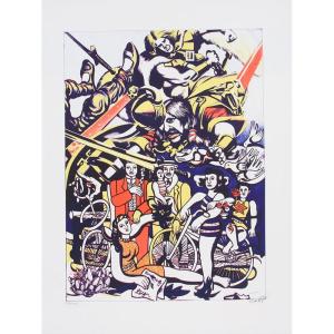 Lithographie Erro, signée au crayon par L’artiste et N° 97 / 100, Hommage à Fernand Léger. 