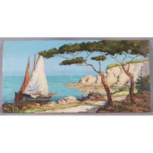 Marine, signé Robert Giovani, 120 cm, Côte d'Azur, Ecole Française