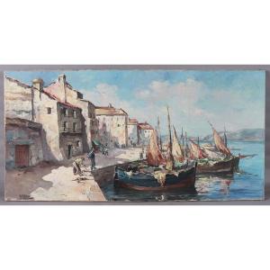 Martigues, 120 Cm, Marcel Masson (antoine Blanchard) 1910/1988, Côte d'Azur, French School 