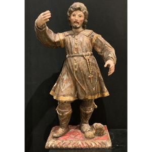 Saint Isidore, du XVII ème, 60 cm, Ecole Espagnole, bois polychrome et feuille d’or