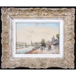 Frank Will (frank Boggs), Paris, quai de Seine, Pont des Arts, Aquarelle