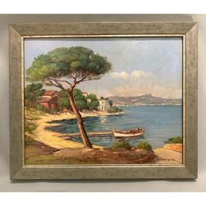 Marine, Hyères, signé : Adolpe CAUMETTE, vers 1960, Côte D’Azur