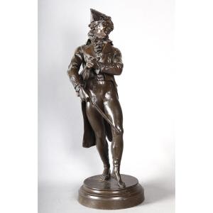 Bronze XIX ème, 62 cm, Jean Jules SALMSON 1823/1902, Violoniste sous l'Empire, Ecole Française