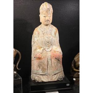 Buddha China, 57 Cm, Qing Dynasty Period, In Polychrome Wood