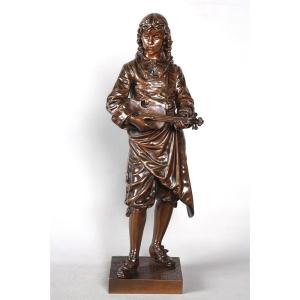 Bronze XIX°, 48 cm, signé : Eutrope BOURET 1883 / 1906, Le violoniste