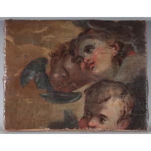 17th Century Painting, 3 Angel Heads