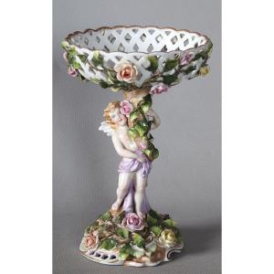 Coupe corbeille Porcelaine de Plaue-Thuringe, XIX ème, Hauteur : 24 cm