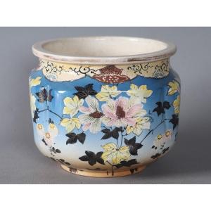 Large Chinese Porcelain Cache Pot, Hibiscus Motif, Circa 1900