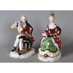 Couple, Pair Of Porcelains With Stamp: M, Height: 17 And 18 Cm