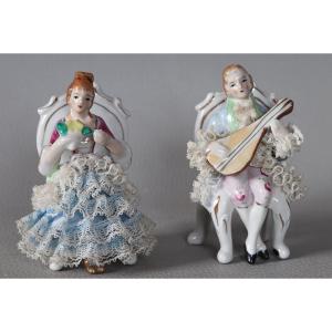 Couple Porcelaine, cachet : Nippon, hauteur : 9 cm