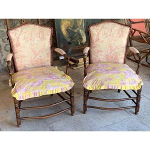 Paire de Fauteuils Provençale, fin XIX ème / début XX ème 