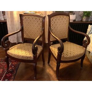 Pair Of Empire Mahogany Armchairs, Antique.