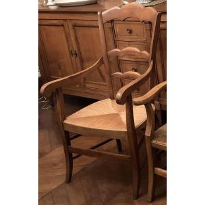 Fauteuils Provençale canné fin XIX ème, en Noyer clair, 