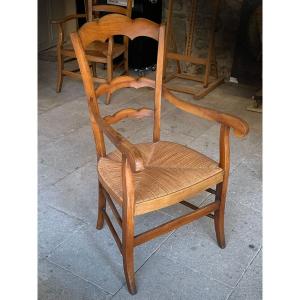 Provençal Caned Armchairs From The End Of The 19th Century, In Light Walnut, 