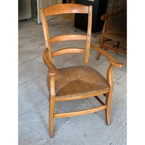 Provençal Caned Armchairs From The End Of The 19th Century, In Light Walnut, 