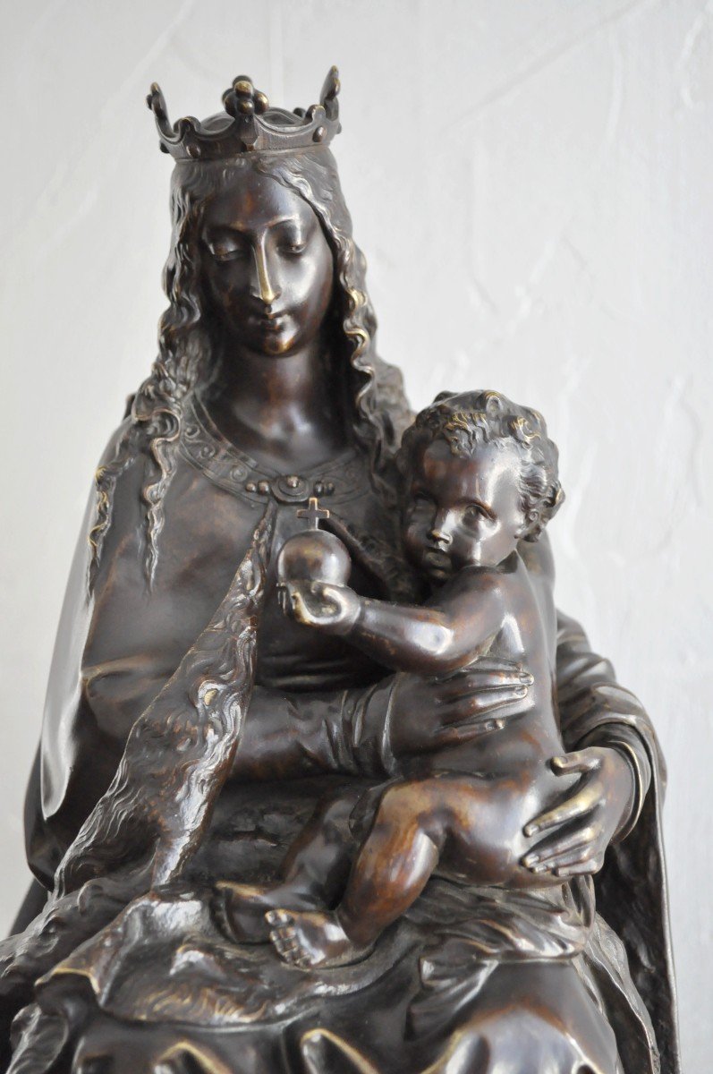 Bronze Sculpture - Madonna And Child - Signed Grégoire-photo-5