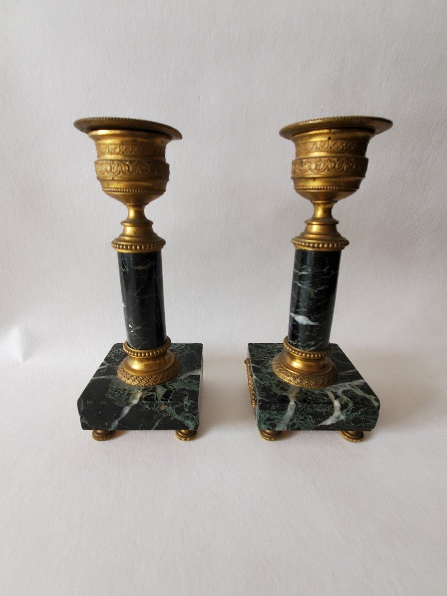 Pair Of Bathroom Cabinet Candlesticks - 19th Century-photo-2