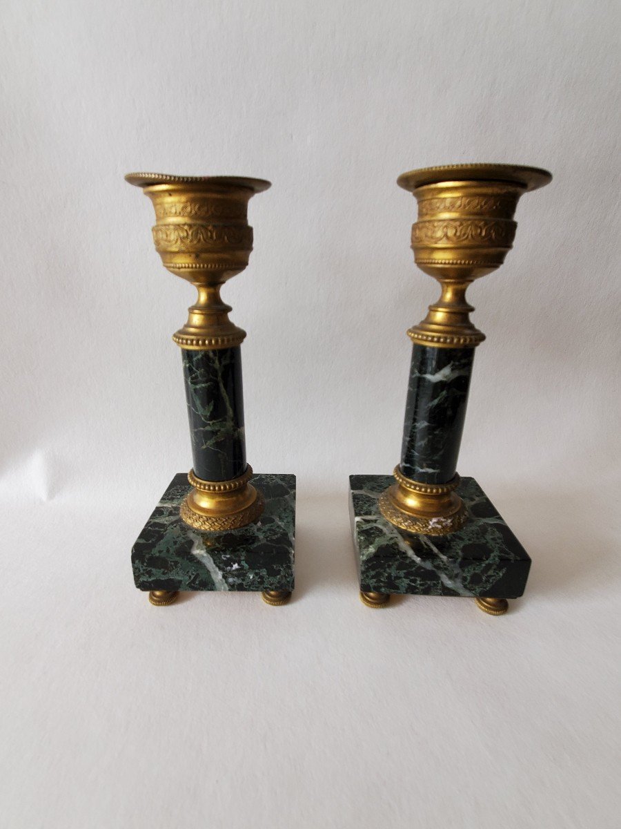 Pair Of Bathroom Cabinet Candlesticks - 19th Century-photo-3