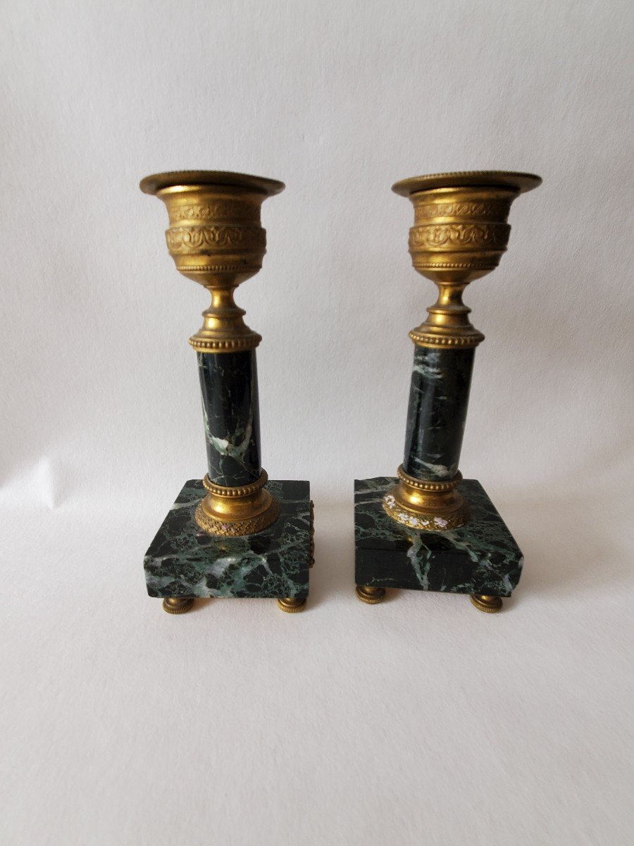 Pair Of Bathroom Cabinet Candlesticks - 19th Century-photo-4