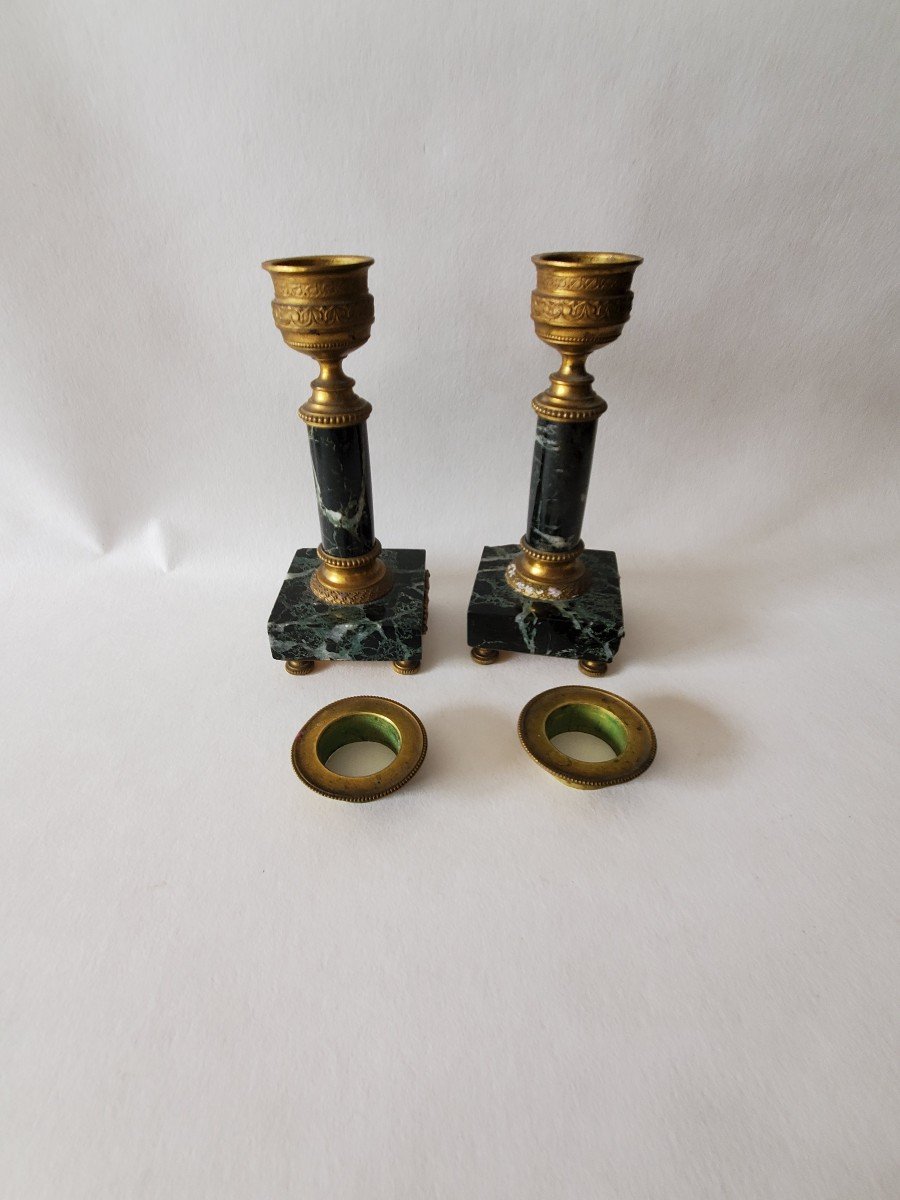 Pair Of Bathroom Cabinet Candlesticks - 19th Century-photo-2