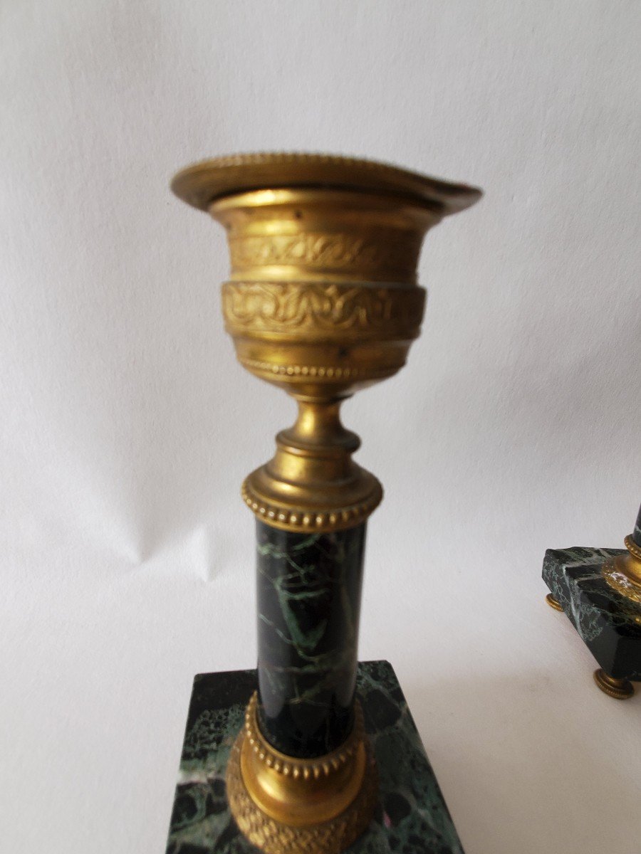 Pair Of Bathroom Cabinet Candlesticks - 19th Century-photo-3